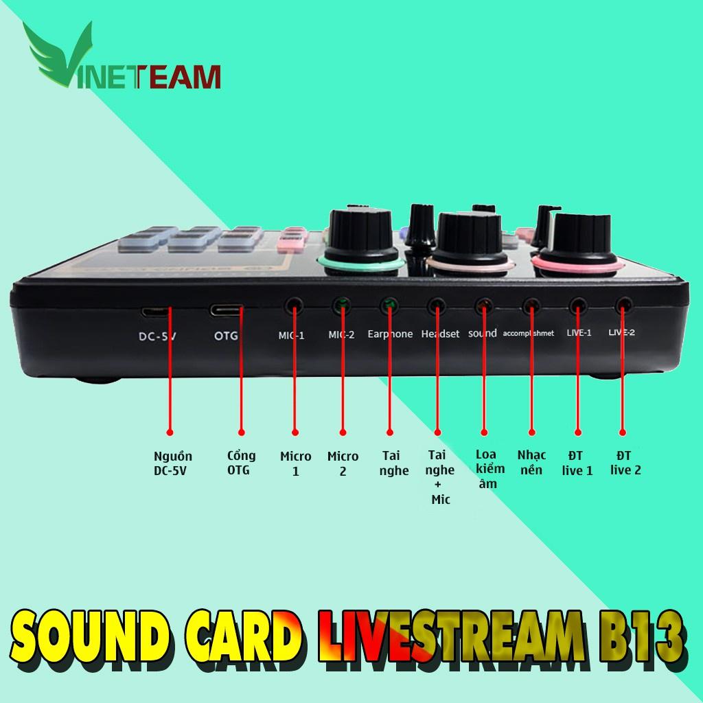 SOUND CARD THU ÂM B13 HÁT KARAOKE LIVESTREAM TÍCH HỢP BLUETOOTH AUTOTUNE KẾT NỐI ĐƯỢC 2 MICRO VÀ 2 TAI NGHE -dc4396