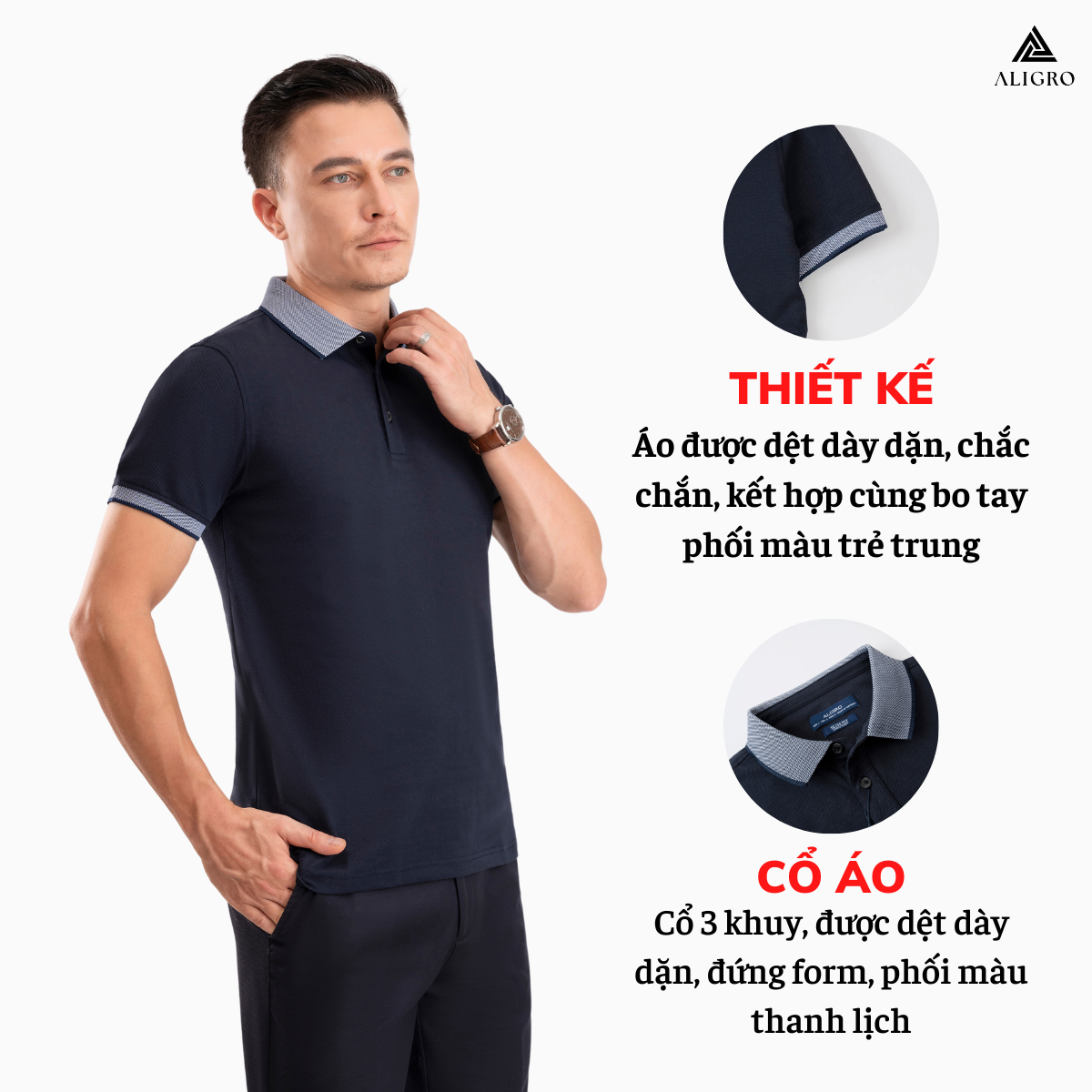 Áo Polo nam ngắn tay xanh navy Aligro ALGPLO85