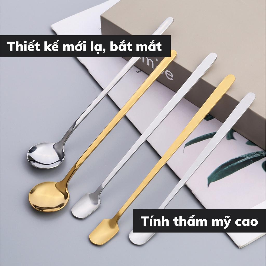 Thìa inox pha tra dụng cụ pha chế cà phê mạ vàng muỗng cafe thiết kế sang trọng cán dài 13 - 15 - 17cm