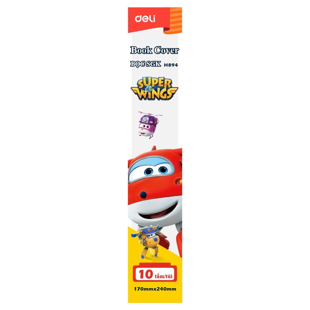 Decal bọc SGK Book Cover Super Wings Deli - Set 10 chiếc - Chống nước, chống rách, màu trong suốt dành cho Học sinh