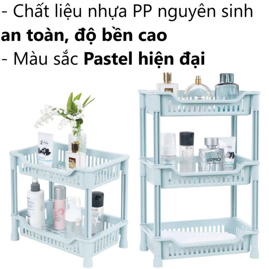 Kệ chữ nhật 2, 3 tầng nhựa VIỆT NHẬT - Đựng gia vị, chén đĩa bếp, đồ dùng phòng tắm size Trung- Hàng Việt Nhật (Giao màu ngẫu nhiên)