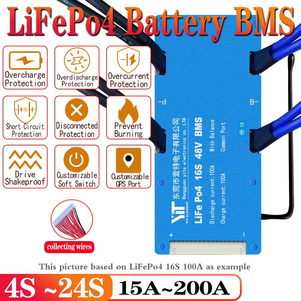 Bảng mạch cân bằng pin lithium LiFePo4 BMS 3.2V Cell 4S 12V 8S 24V 12S 36V 15S 16S 48V 19S 20S 60V 23S 24S 72V 20A 60A 100A 150A Hiện tại: LiFePo4 4S 12V