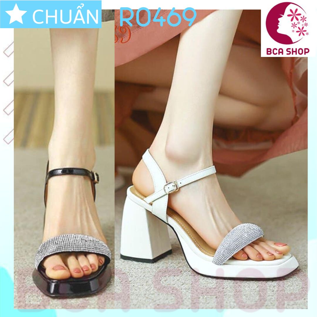 Giày SANDAL nữ gót vuông cao 8 phân RO469 ROSATA tại BCASHOP quai ngang lấp lánh - màu trắng