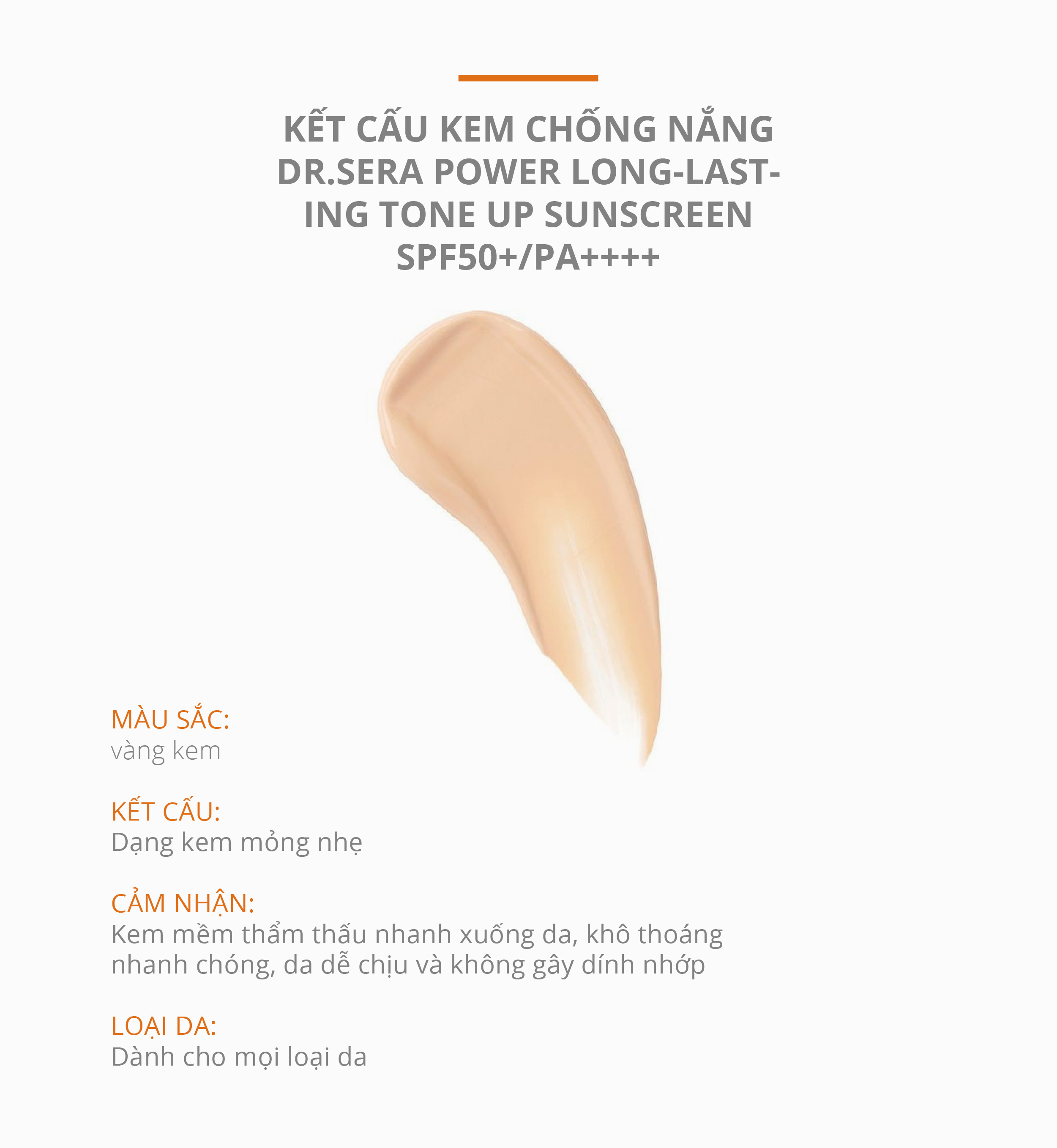 Kem chống nắng Dr.Sera Power Long-Lasting Tone Up Sunscreen SPF50+/PA++++ ngừa tia UV trắng sáng da, che khuyết điểm, hiệu quả dài lâu