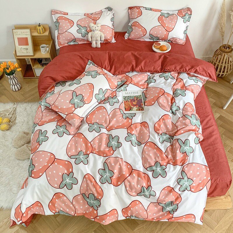 Bộ Chăn Ga Gối 4 Món Vải Cotton Mềm Mại Cao Cấp Họa Tiết Trái Cây CHIPBED026