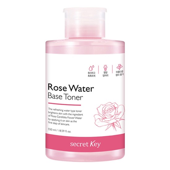 Nước Hoa Hồng Dưỡng Da Secret Key Rose Water Base Toner 550ml Tặng Kèm Máy Massage Mặt Ion Thẩm Thấu Kem Dưỡng