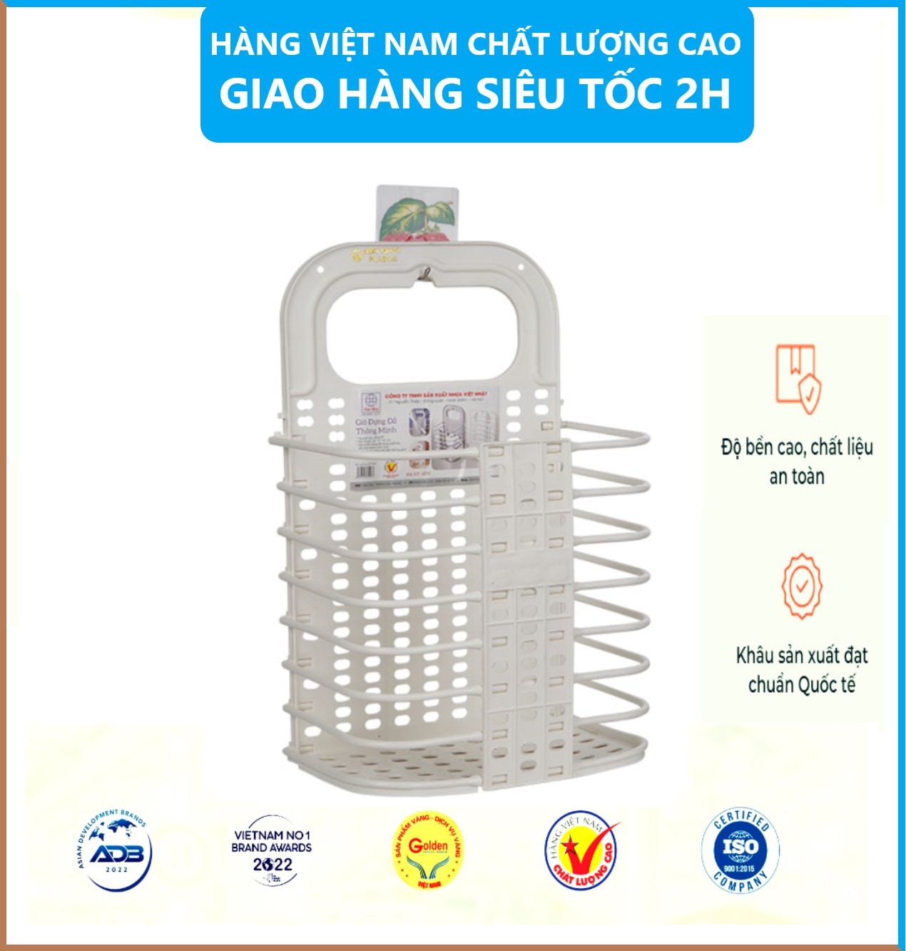 Giỏ Đựng Đồ Thông Minh Gấp Gọn Việt Nhật Tặng Kèm Móc Dính Treo - Hàng Việt Nam