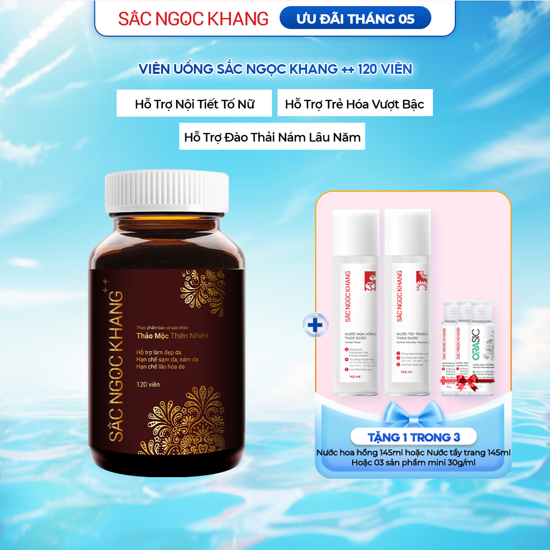 Viên uống Sắc Ngọc Khang ++ (120 viên) giúp trẻ hóa Làn da làm mờ sạm nám tàn nhang hiệu quả, tăng cường tính đàn hồi cho làn da, hỗ trợ cải thiện và phục hồi da bị lão hóa vượt trội