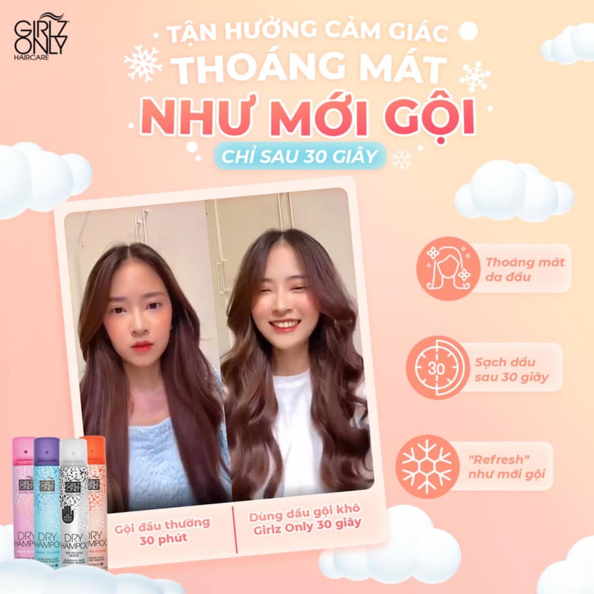 Dầu Gội Khô Girlz Only Xịt Tóc Gội Đầu Khô Dry Shampoo (Vàng) Không Bết Sạch Dầu Bồng Bềnh 200ml/Chai