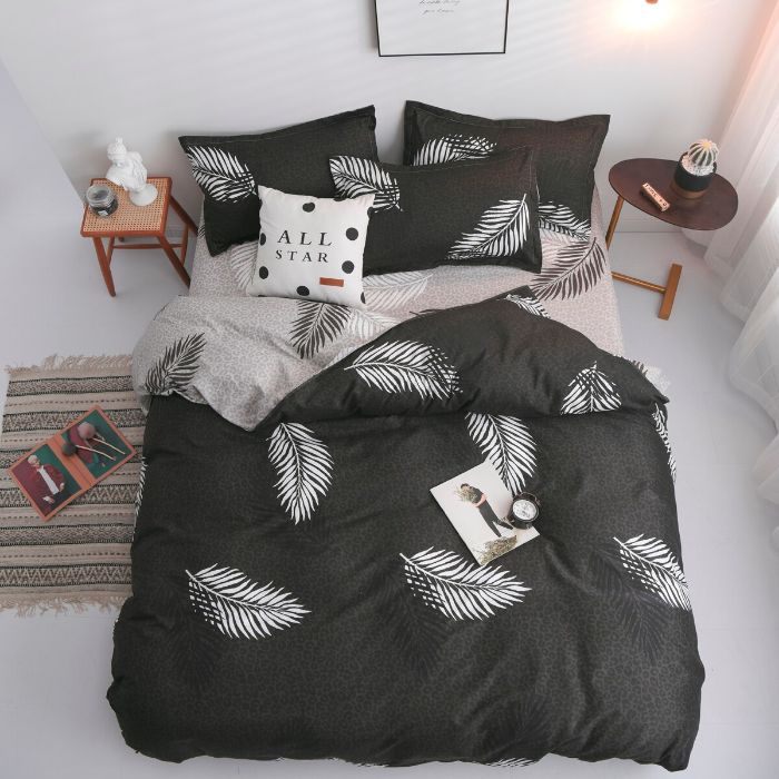 Bộ chăn ga gối Cotton cao cấp 1m6x2m đen trắng THC179