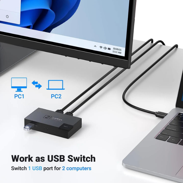 Bộ chia USB 3.0 2 máy tính dùng chung 1 máy in (2 in 1 Out) Ugreen 15149-Hàng chính hãng