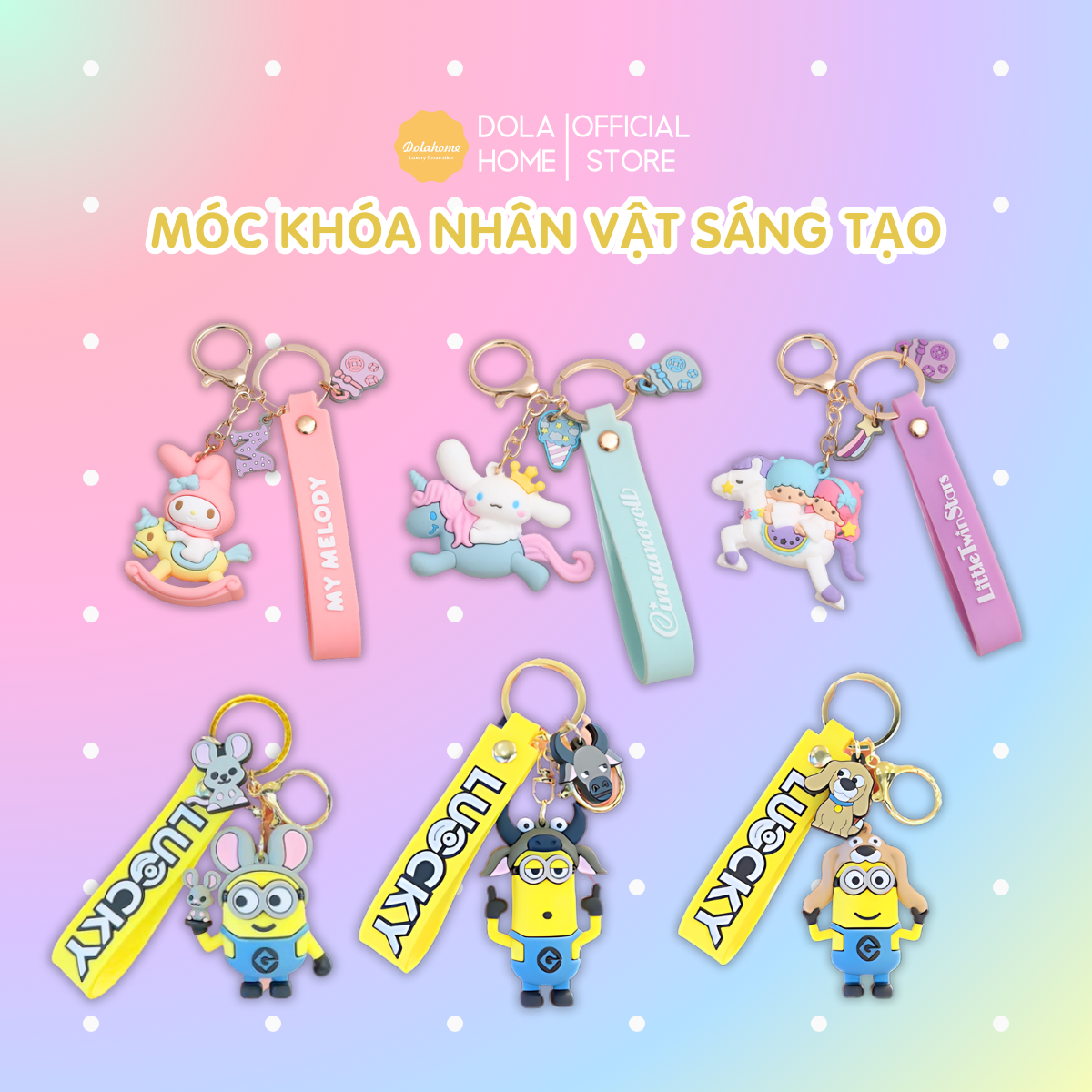 Móc khóa Dola Home nhân vật hoạt hình dễ thương, sáng tạo Minions, My Melody, Little Twin Star, Cinnainoroll