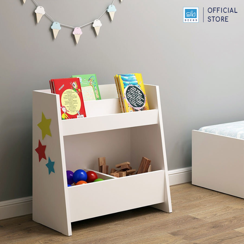 Kệ Gỗ Cho Bé Montessori Nhiều Ngăn, Để Sách Vở Và Đồ Chơi Màu Trắng SIB Decor TCB07