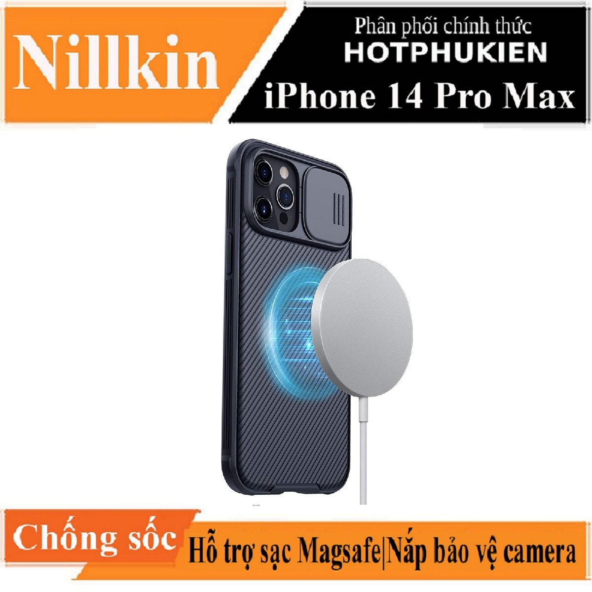 Ốp lưng MagSaffe chống sốc cho iPhone 14 Pro Max (6.7 inch) bảo vệ Camera hiệu Nillkin Camshield Pro chống sốc cực tốt, chất liệu cao cấp, có khung & nắp đậy bảo vệ Camera - hàng nhập khẩu