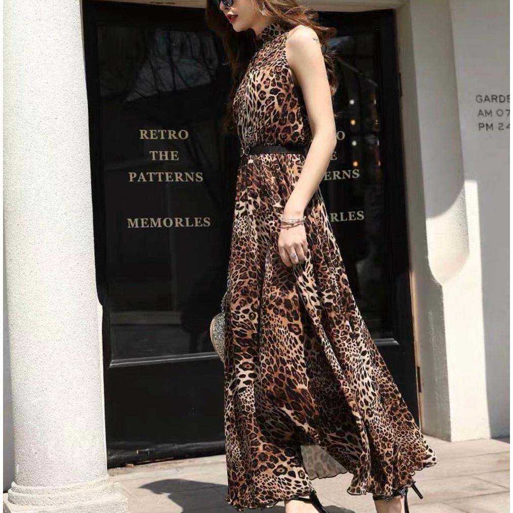 Đầm Maxi Beo Cổ Trụ, Kèm Belt Trẻ Trung, Sành Điệu, Phù Hợp Diện Dạo Phố, Dự Tiệc Sang Trọng