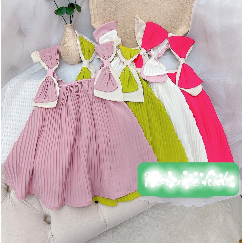 Đầm babydoll đính nơ vai cho bé gái thật đáng yêu từ 15-40kg chất voan chifon dập ly sịn sò