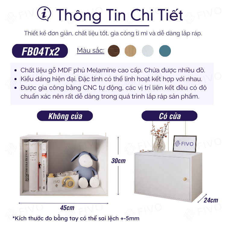 Kệ Sách Đa Năng FIVO FB03, Chất Liệu MDF, Có Cửa Để Đồ Tiện Lợi, Dễ Dàng Lắp Ráp, Tấm Lưng Chắc Chắn Chống Bụi, Chống Rơi Rớt Đồ - Hàng Chính Hãng