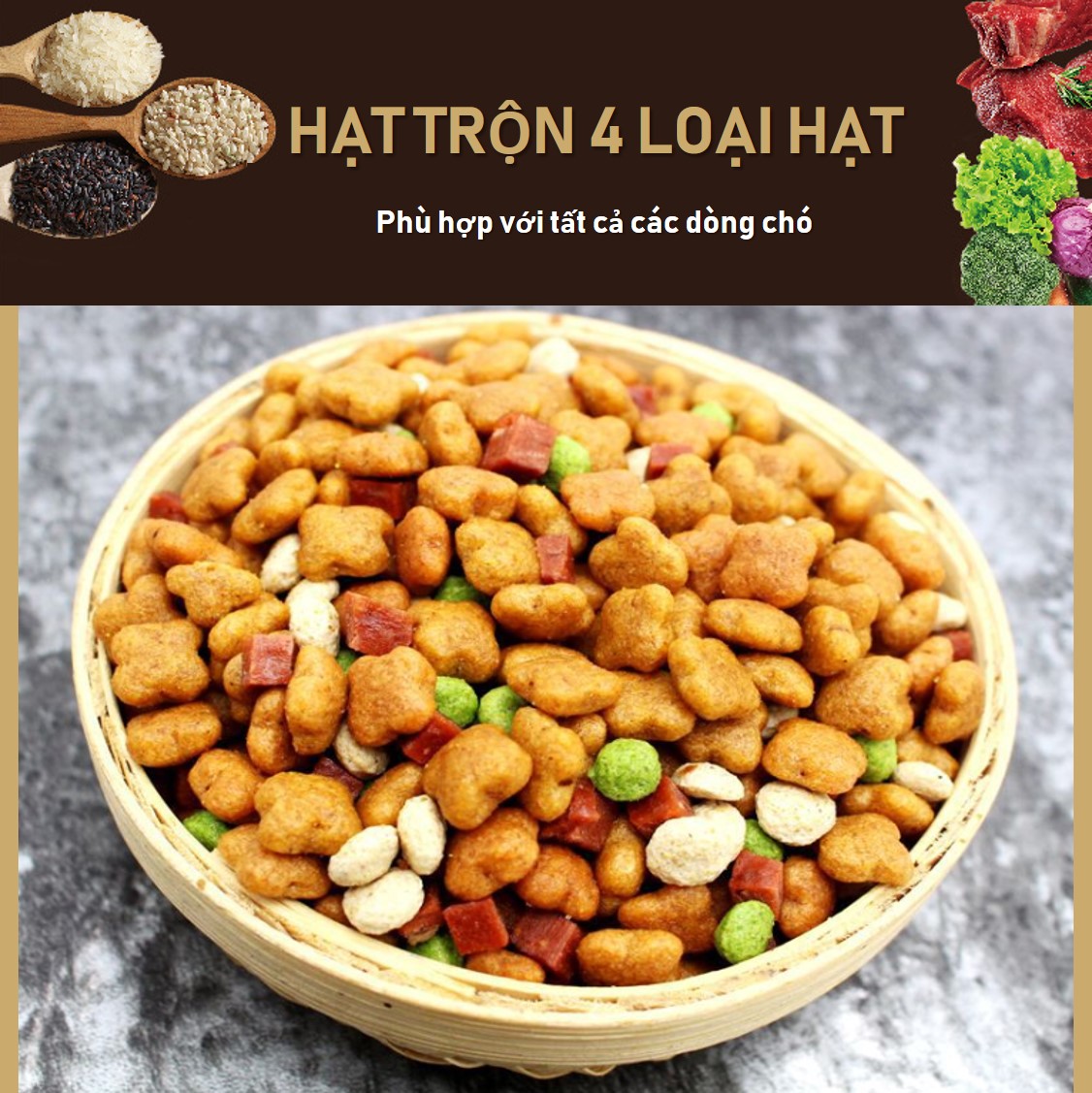 Hạt thức ăn cho chó (Túi 2.5Kg) mix nhiều vị Bò, rau củ, sữa dê, yến mạch