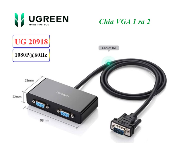 Bộ chia VGA 1 ra 2 Ugreen 20918 - Hàng chính hãng