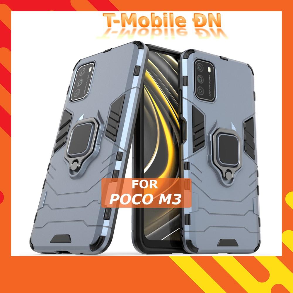 Ốp lưng cho Xiaomi Poco M3 iron man chống sốc kèm nhẫn xoay chống xem video bảo vệ camera