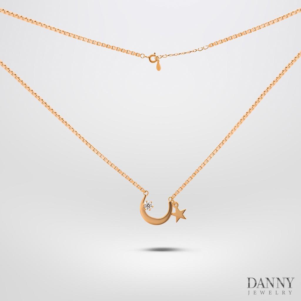 Dây Chuyền Có Mặt Danny Jewelry Bạc 925 Xi Vàng Hồng Hình Trăng Sao & Đá CZ DM042
