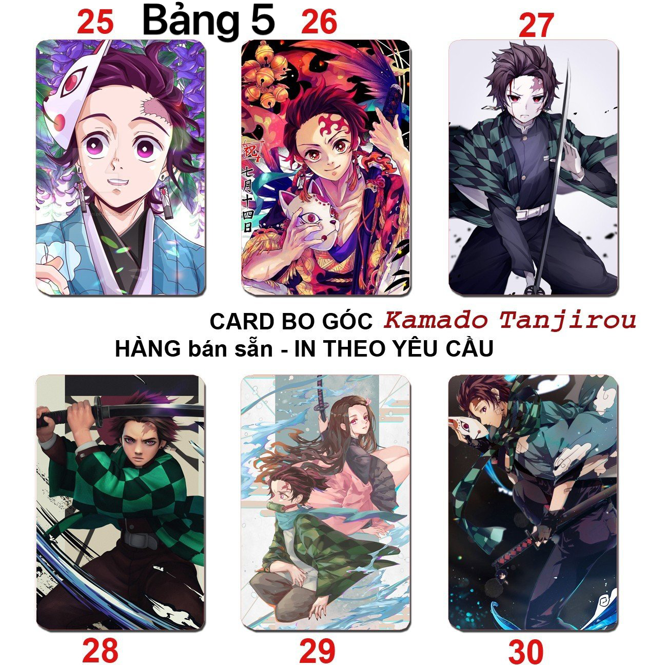 Ảnh card Tanjiro kamado 6 ảnh khác nhau/ Thẻ card hình kamado Taạniro anime kimetsu no yaiba