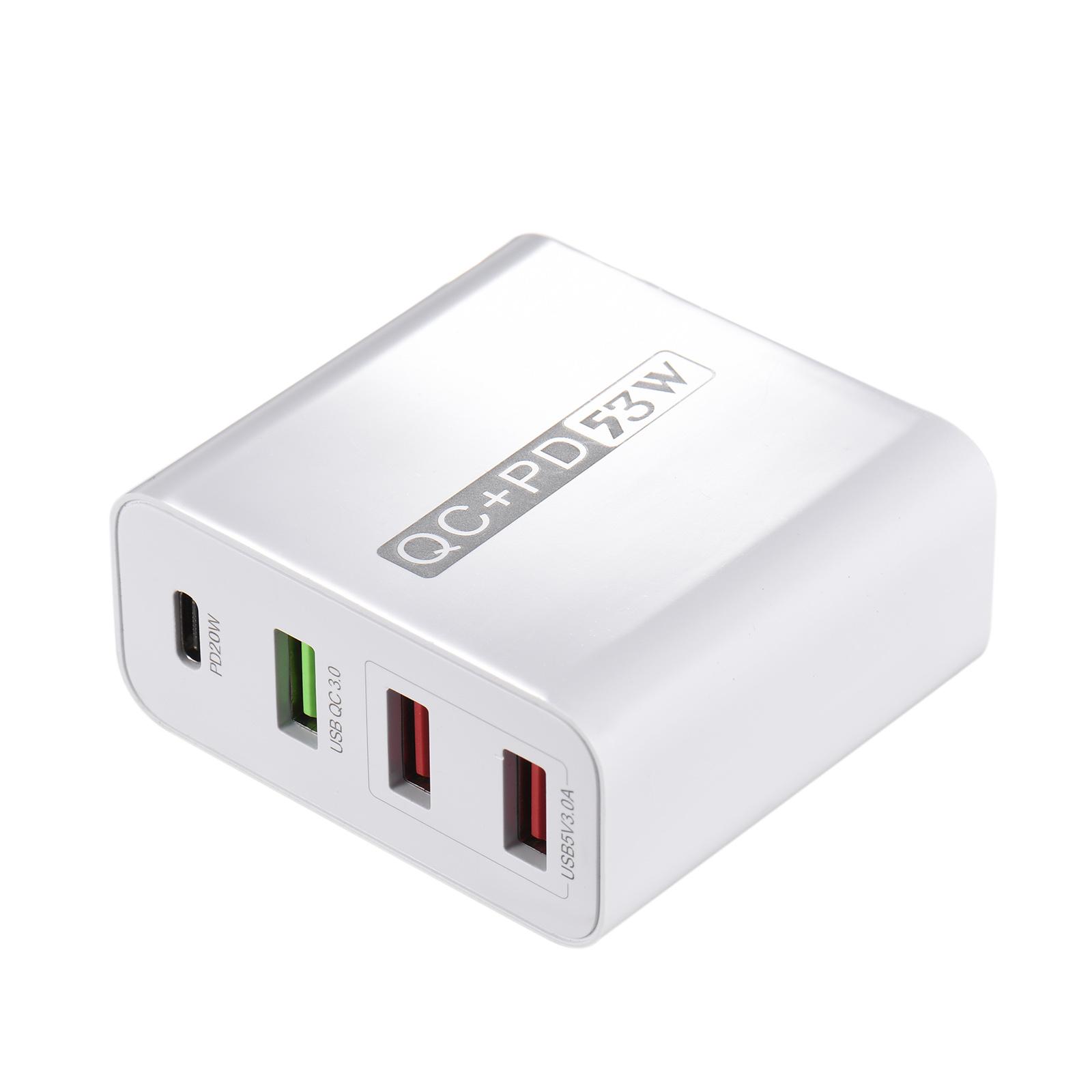 Bộ sạc tường USB 53W Khối sạc nhanh đa cổng với đầu cắm có thể gập lại Bộ điều hợp sạc nhanh 3.0 Bộ sạc PD USB - Trắng - Đầu cắm của Hoa Kỳ
