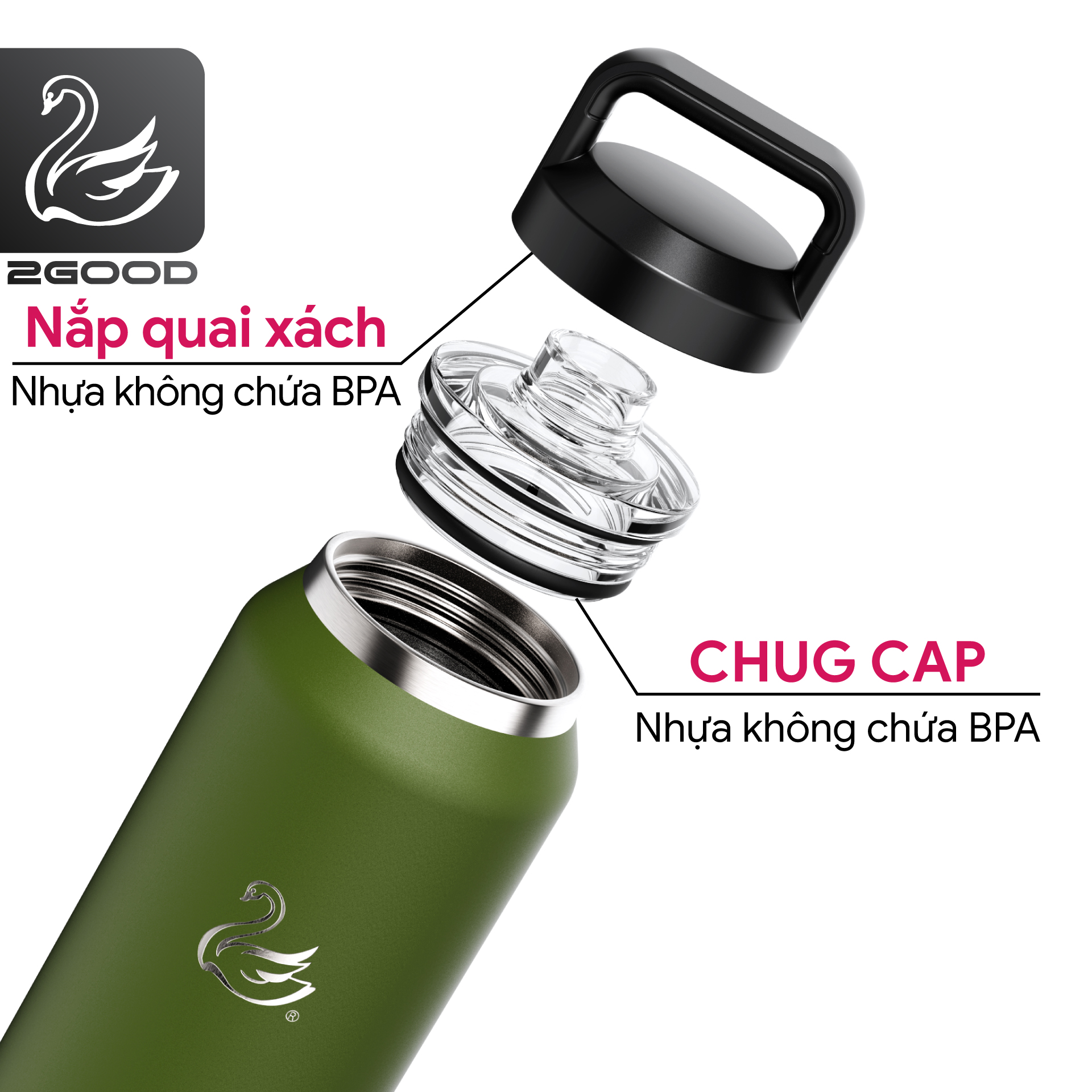 Bình giữ nhiệt 2GOOD Chug Cap CC-01 (1000ml) - Hàng Chính Hãng