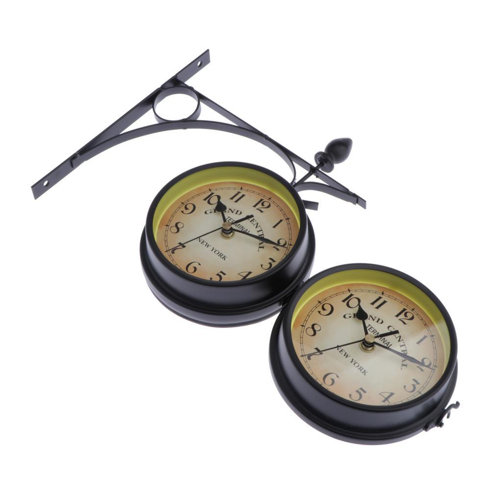 2pcs DOUBLE SIDED DUAL CLOCK STATION GARDEN OUTDOOR WALL MOUNTED