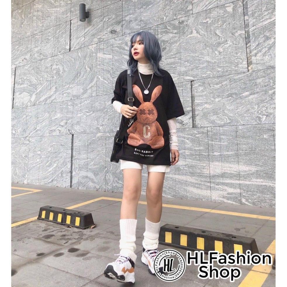 Áo thun tay lỡ form rộng Ulzzang Bad Rabbit dáng Unisex