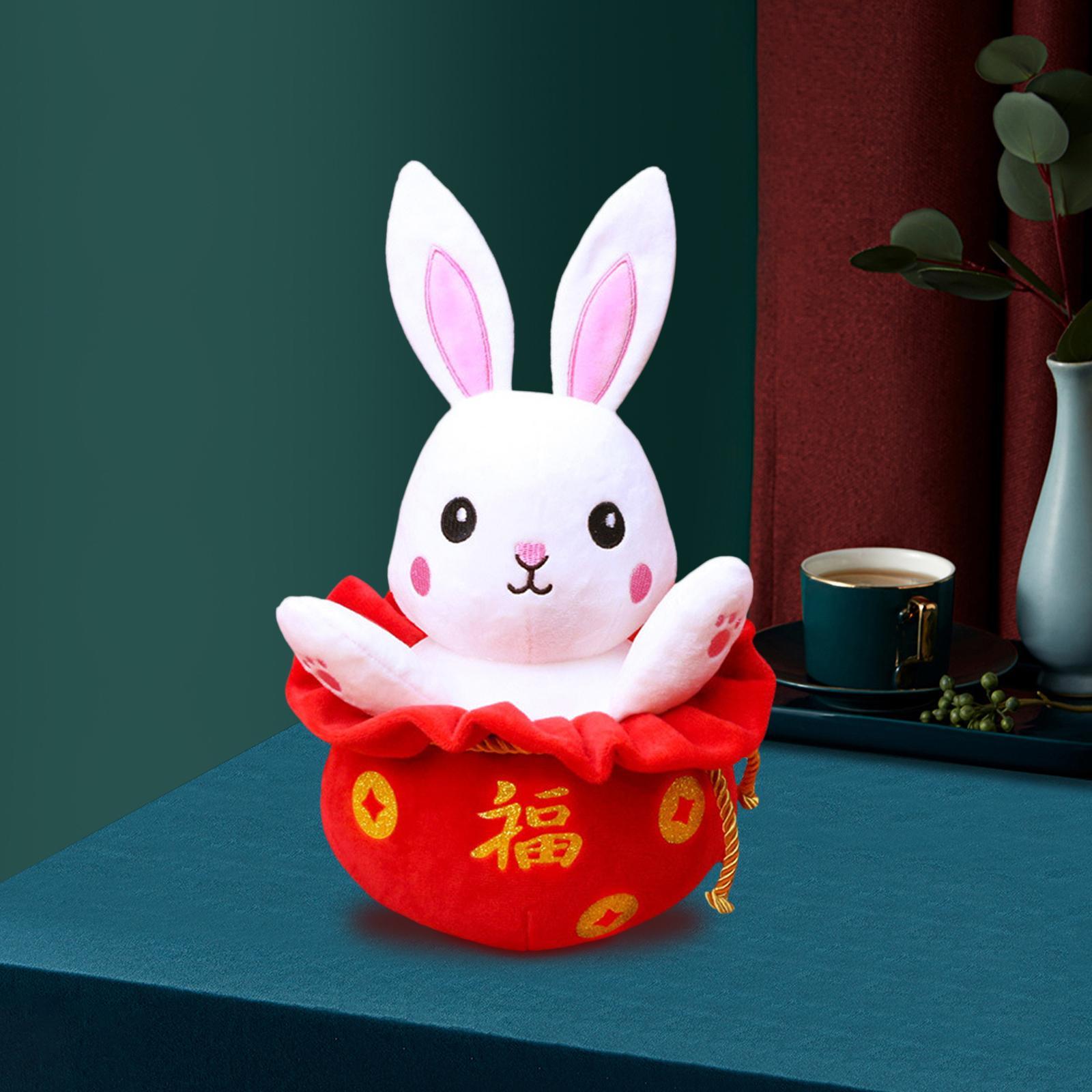 Chinese Style Rabbit Plush Toy Blessing Stuffed Animal Doll for Decor New Year Gift