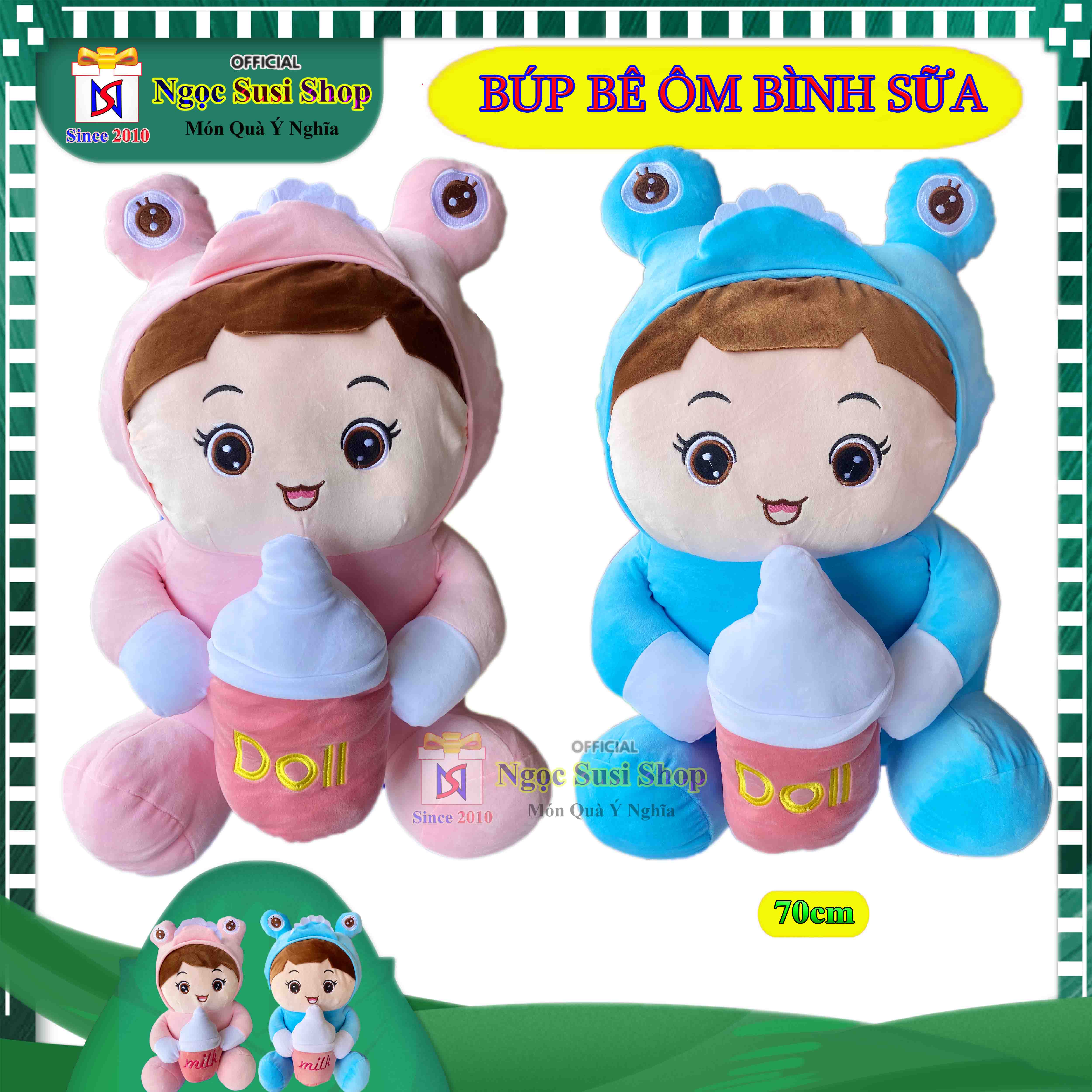 THÚ NHỒI BÔNG GỐI ÔM BÚP BÊ ÔM BÌNH SỮA SIÊU TO MỀM MỊN ÔM NGỦ - EM BÉ ẾCH ÔM BÌNH SỮA