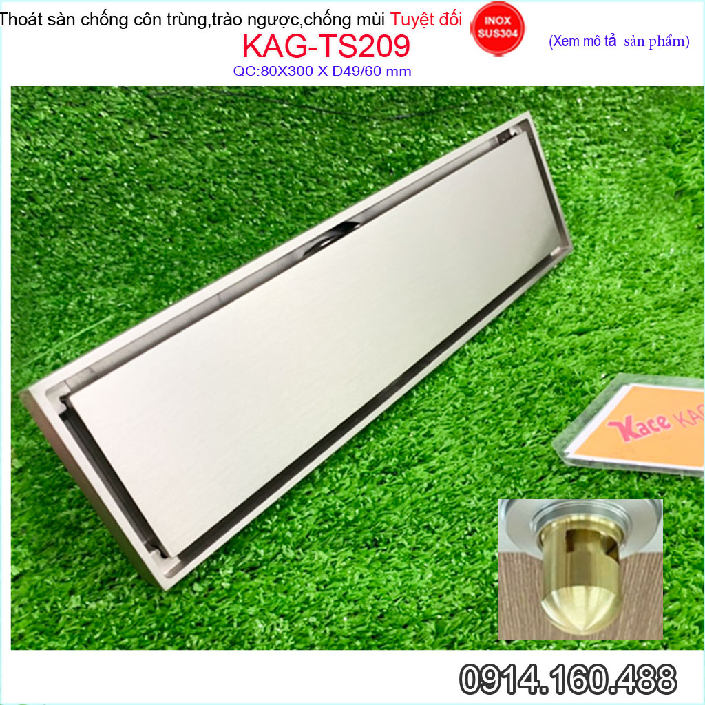 Thoát sàn chống hôi KAG-TS209 chữ nhật 8x30 mm ống D60-90, Phễu thu nước cắt gạch thoát nhanh thiết kế sang trọng sử dụng tốt