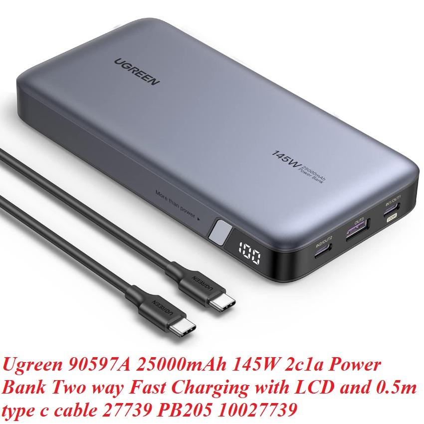 Ugreen UG27739PB205TK 25.000 mAH 145W 2c1a Sạc Dự Phòng Hỗ trợ Sạc Nhanh Hai Chiều kèm cáp c-c 0.5m - HÀNG CHÍNH HÃNG