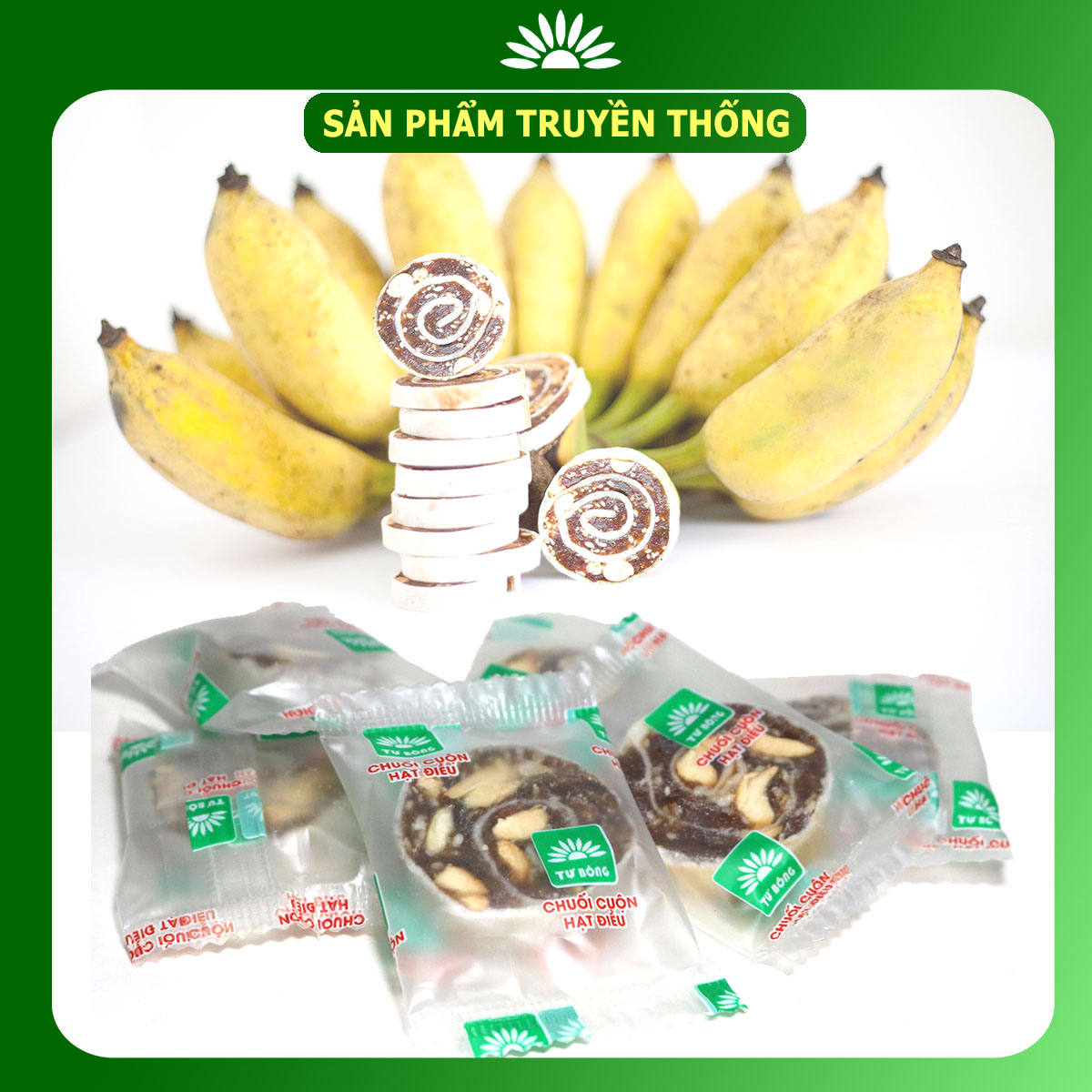 Bánh chuối phồng hạt điều Tư Bông cao cấp 500g - ít ngọt thơm ngon bổ dưỡng chánh gốc Đồng Tháp