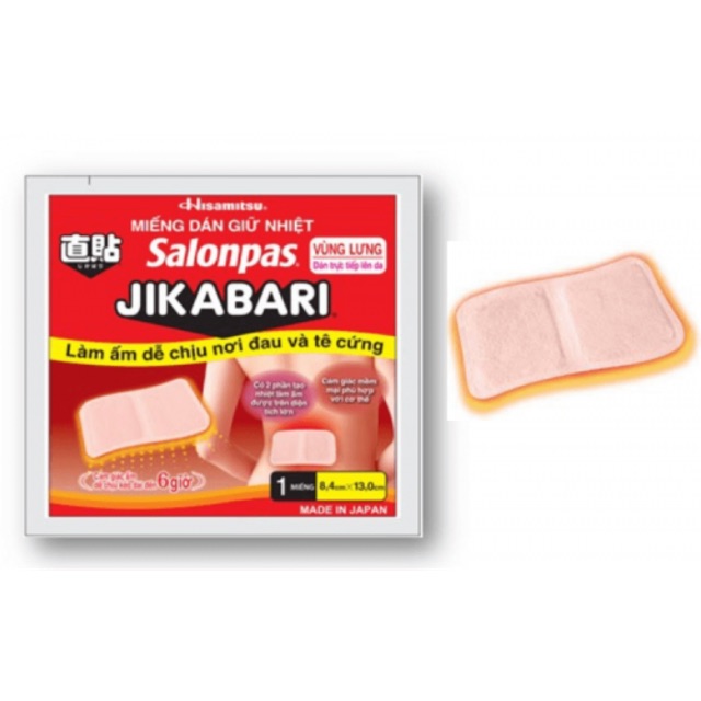 Miếng dán giữ nhiệt Salonpas JIKABARI - Made In Japan - Hỗ trợ giảm các triệu chứng mỏi cơ, cứng cơ, đau cơ và khó chịu trong chu kỳ kinh nguyệt, đau dây thần kinh