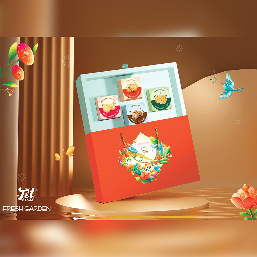 Bộ Bánh Quy Cao Cấp Quà Tết Lời Ru Mùa Xuân FRESH GARDEN Đủ Loại Đủ Vị  Hộp 80g