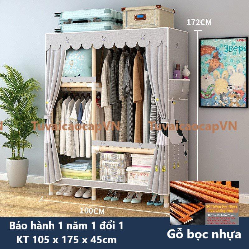 Tủ vải đựng quần áo, Giá kệ treo khung gỗ 3 buồng 6 ngăn kích thước 130x170x45cm TUVAICAOCAPVN bảo hành 12 tháng 1 đổi 1