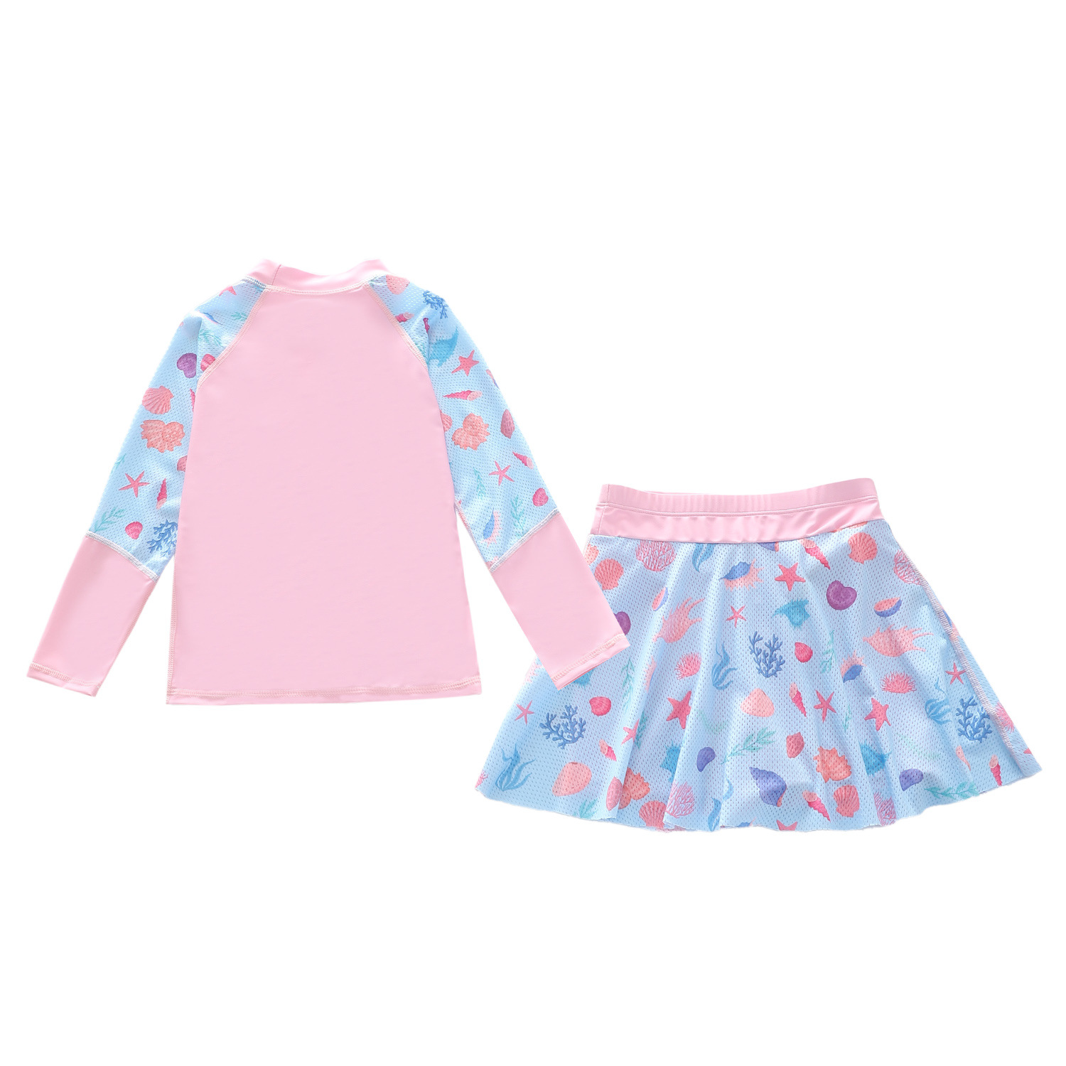Bộ đồ bơi bé gái tay dài và váy họa tiết nàng tiên cá xinh xắn, đồ bơi, đồ tắm biển, lặn biển ngắn san hô