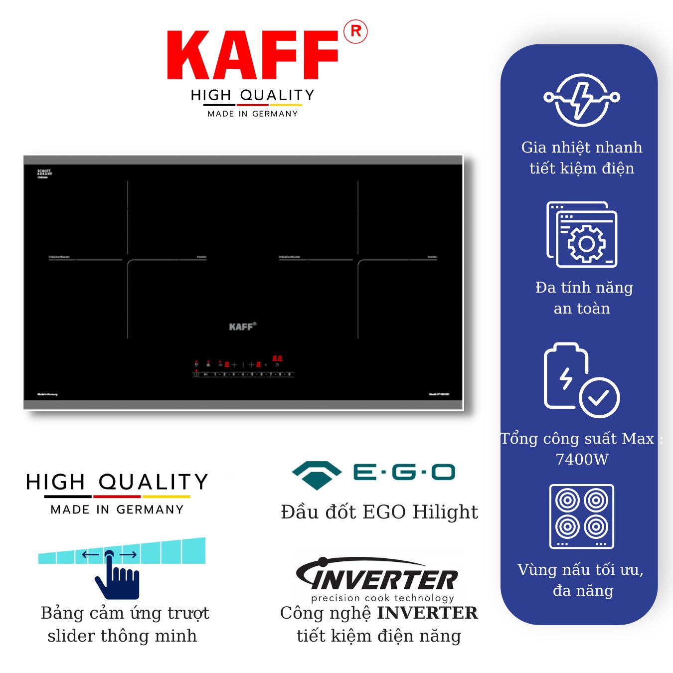 Bếp âm từ đôi nhập khẩu Germany KAFF KF-HMG5II - Hàng Chính Hãng