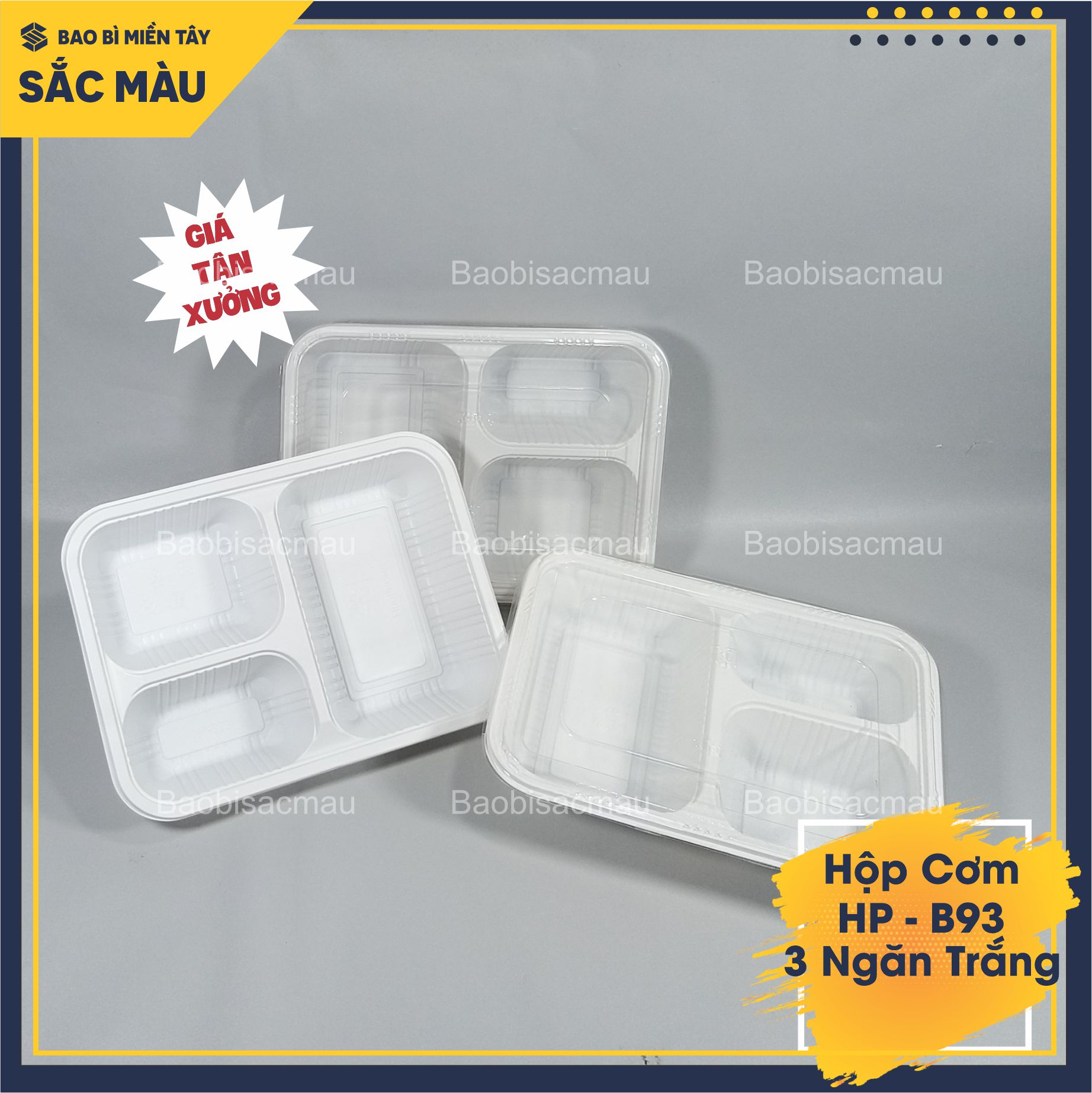 Sét 20 Hộp nhựa 3 ngăn cao cấp đựng cơm, xôi, bánh... 2 màu đen, trắng sữa.