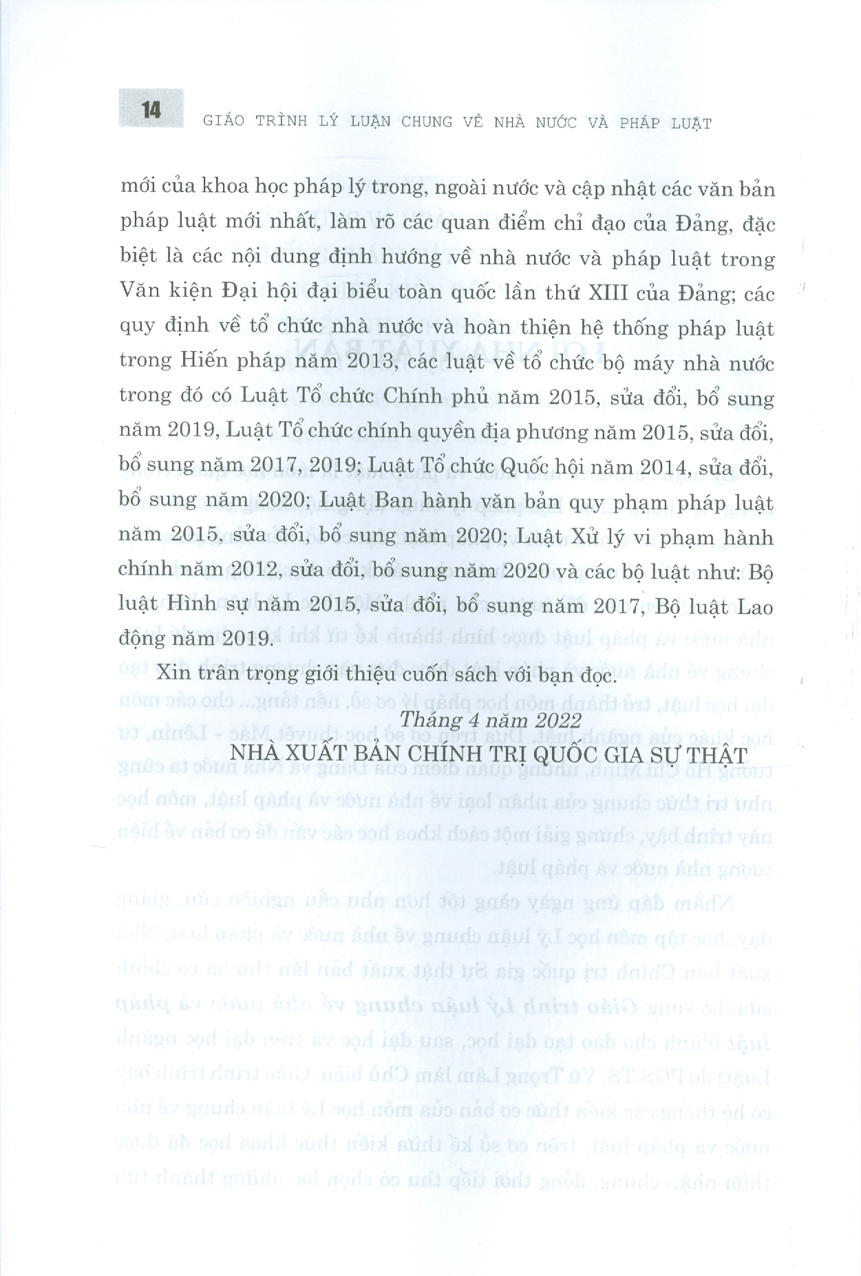 Giáo trình  LÝ LUẬN CHUNG VỀ NHÀ NƯỚC VÀ PHÁP LUẬT (Dùng Cho Đào Tạo Đại Học, Sau Đại Học Và Trên Đại Học Ngành Luật) (Xuất bản lần thứ ba có chỉnh sửa, bổ sung) - Bản in năm 2022