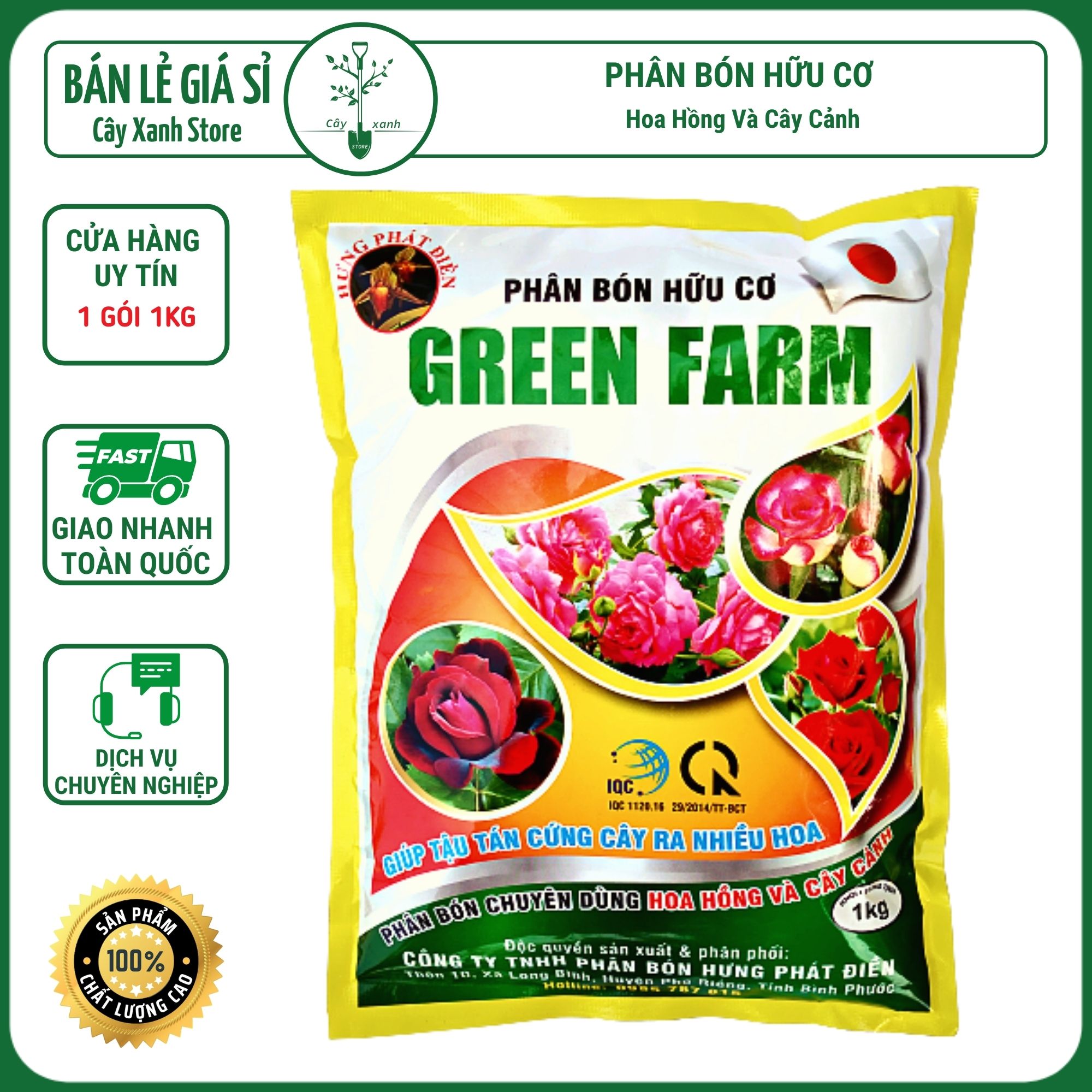 Phân Bón Hữu Cơ Hoa Hồng Phân Bón Hoa Hồng, Cây Cảnh GREEN FARM Gói 1kg