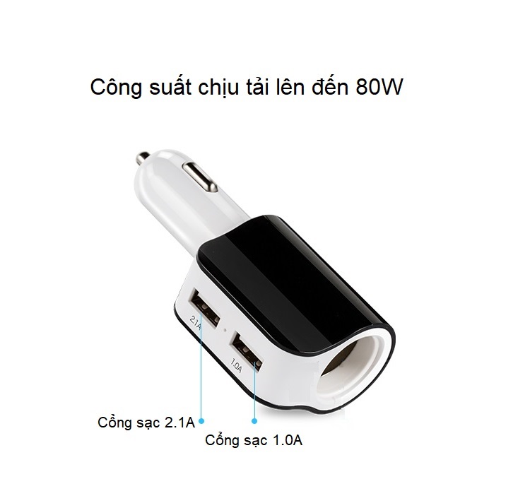 Tẩu cắm sạc trên ô tô 80W chia 2 cổng USB tiện dụng A68 ( Tặng kèm 03 nút kẹp đa năng giữ dây điện )