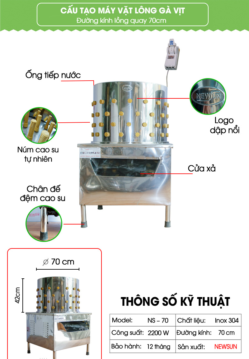 Máy vặt lông gà vịt Việt Nam Newsun 70 - Hàng Chính Hãng