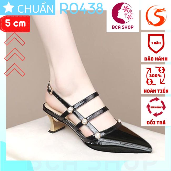 Giày nữ bít mũi 5p RO438 ROSATA tại BCASHOP cách điệu nhiều quai và hạt ngọc siêu sang, đẳng cấp và cá tính - màu nâu bò