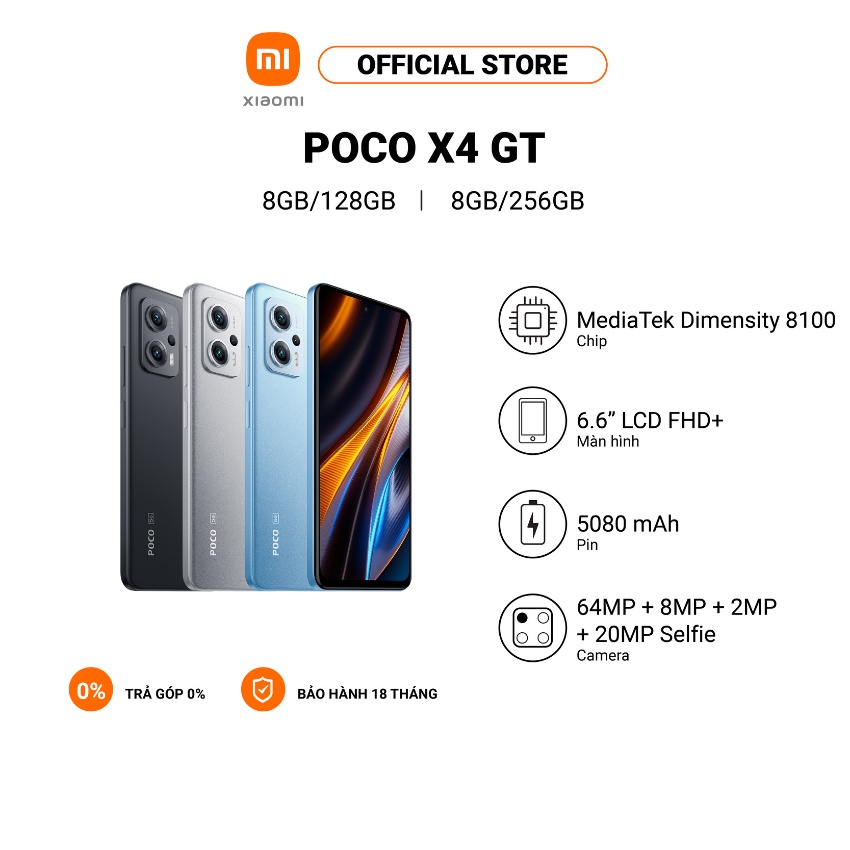 Điện thoại XIAOMI POCO X4 GT 8+128GB/8+256GB | MediaTek Dimensity 8100 | Sạc nhanh 67W - Hàng chính hãng