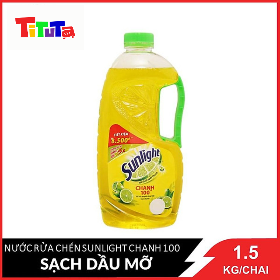 Nước rửa chén Sunlight Chanh 100 sạch dầu mỡ Chai 1.5kg