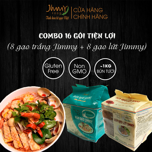 Combo 8 gói bún gạo Jimmy túi 250 gram + 8 gói bún gạo lứt Jimmy túi 250 gram - Thùng 4kg