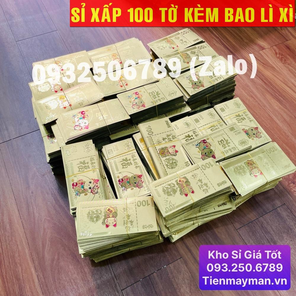 [Giá KM] (Combo 100) Tờ Tiền Macao 100 Hình Con Mèo Mạ Plastics Vàng Tết 2023 - MẪU 1